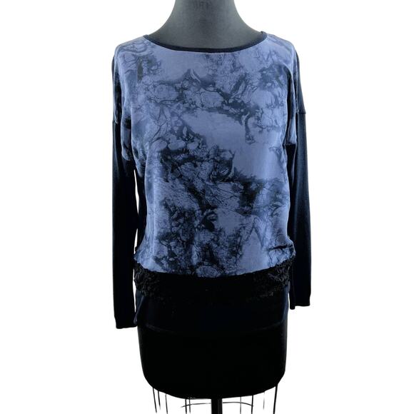 Mint Velvet Blue Long Sleeve Wide Neck Layered Look Pullover Lace Top Size 10 - Picture 1 of 7